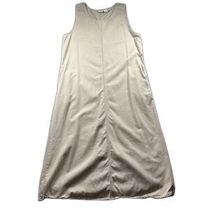 LL Bean Camp Dress Pockets Maxi Khaki Lagenlook Gorpcore Minimalist Size 14 E155